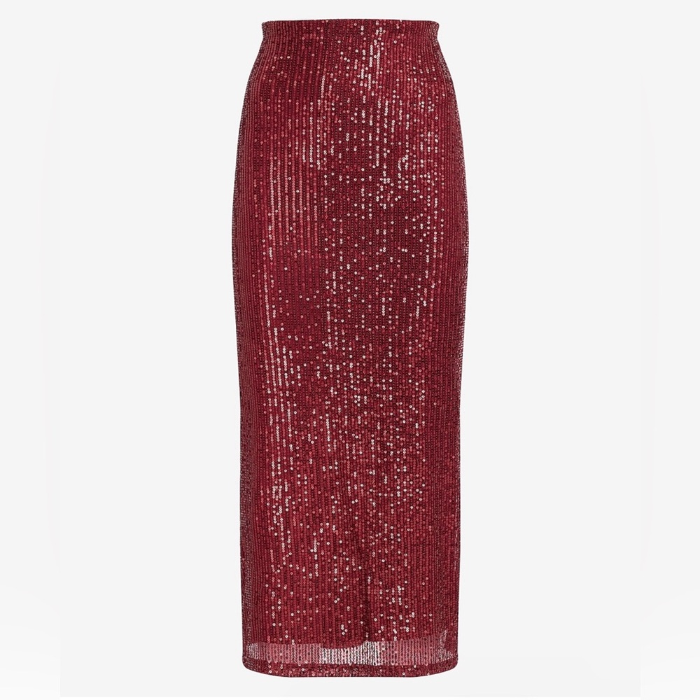 Express Red Midi Skirt with Sequin